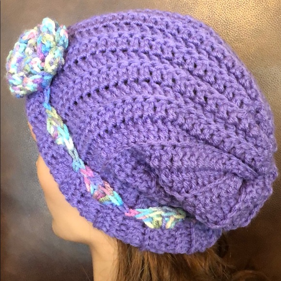 Ladies winter slouchy hat hand made with flower #350 - Picture 3 of 6